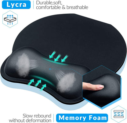 Mouse Pad Wrist Support [2 Pack], Upgrade Smooth Superfine Fibre Memory round Foam Ergonomic Mousepad with Nonslip Base for Laptop, Computer, Gaming, Office