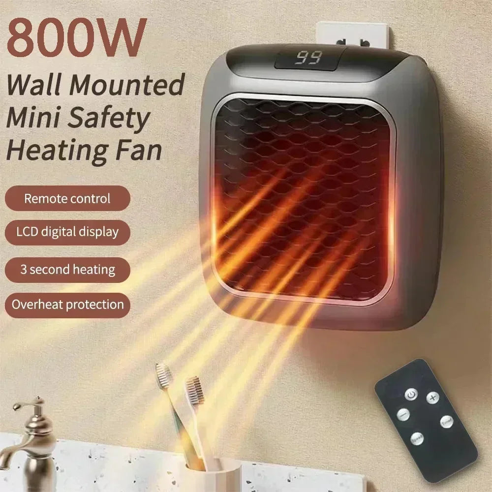 800W Portable Electric Heater for Home Use - Compact Fast Heating Fan with Remote Control for Bathrooms and Bedrooms